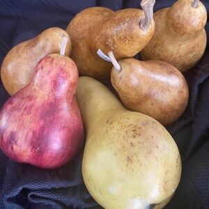 Vintage, Antique Alabaster Pears. Realistic Carved Fruit Decor.